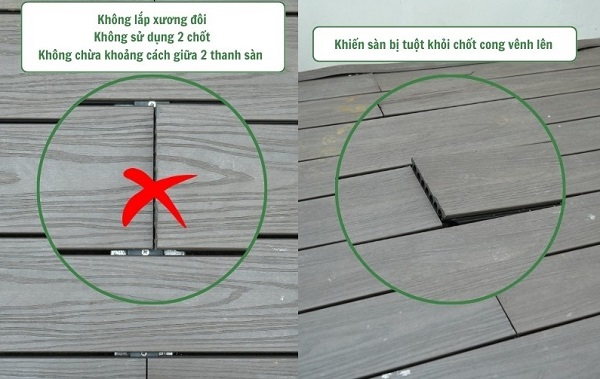 Không chừa khe giãn nở khiến sàn ngoài trời cong vênh
