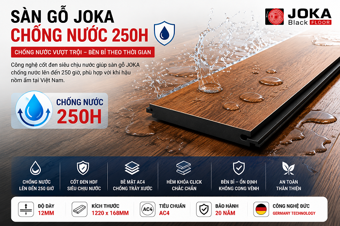 sàn gỗ Joka cốt đen bảo hành ngập nước 250h